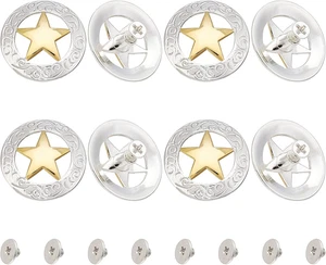1 Box 8 Set Silver Engraved Gold Star Concho Screw Back Hollow Out Decorative Bu - Picture 1 of 5