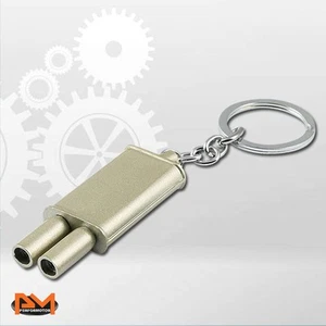OVAL MUFFLER DUAL TIP CATBACK EXHAUST STYLE CAR KEYCHAIN ALLOY KEY RING CHROME - Picture 1 of 3