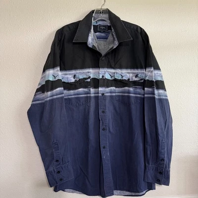 Camisa Roper Western De Colección Para Hombre XL Azul Águila Voladora Manga Larga Vaquero Botón Foto 1 de 4