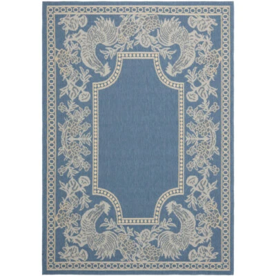 SAFAVIEH Outdoor CY3305-3103 Courtyard Blue / Natural Rug - Image 1 of 4