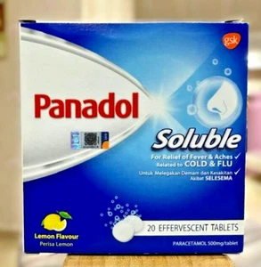 PANADOL Soluble Tablet Lemon Flavour 500mg 20’s Effervescent Tablets - 2 Boxes - Picture 1 of 5