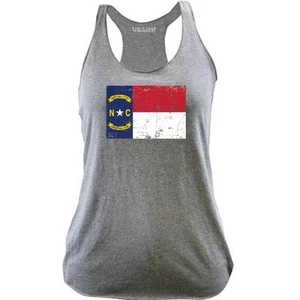 Ladies North Carolina State Flag Distressed Racerback Tank Top - Picture 1 of 1