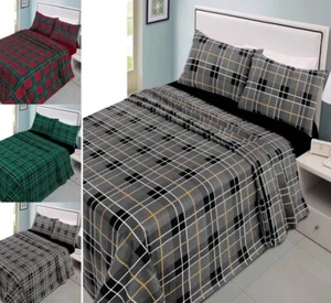 100% Brushed Cotton CHECK Flannel Sheet Set (Fitted Flat+PillowCase) All Size NZ - Picture 1 of 4