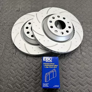VW Golf MK7 R Dimpled & Grooved Rear Brake Discs Pair EBC Yellowstuff Pads - Picture 1 of 4