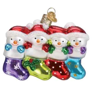 Old World Christmas SNOW FAMILY OF 4 (24218) Glass Ornament w/ OWC Box - Picture 1 of 3