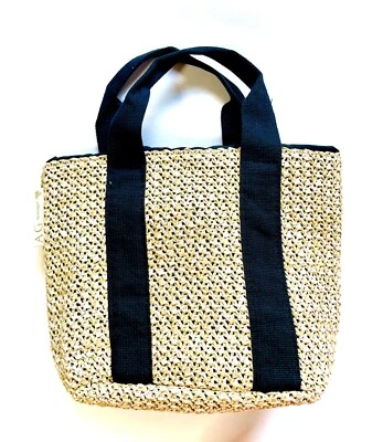 Women Handbag Woven Pattern AG by Aquagirl Carry Bag Beige Black Purse String - Image 1 of 4