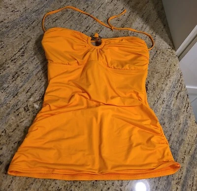 Michael Michael Kors  Size M Halter Tankini Top Logo Ring Orange Ruched Lined - Image 1 of 4