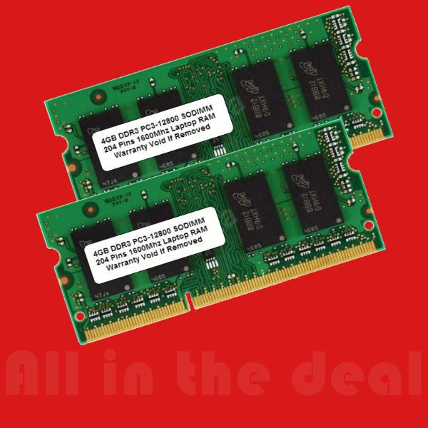 8GB Kit 2x 4GB DDR3 1600 MHz PC3-12800 1600Mhz Laptop RAM Sodimm Memory - Image 1 of 1