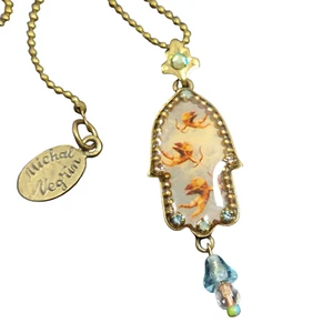 Collar Michal Negrin Cupido Cristal Hamsa Ángel Querubín Putti Colgante Victoriano - Imagen 1 de 11