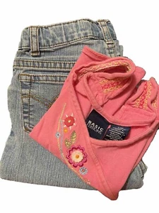 6XSlim Girls Denim Jeans and Pink Tank with Flowers - Picture 1 of 11