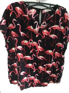 soaked in luxury blusen shirt m flamingo print schwarz pink oversize boho - Bild 1 von 8