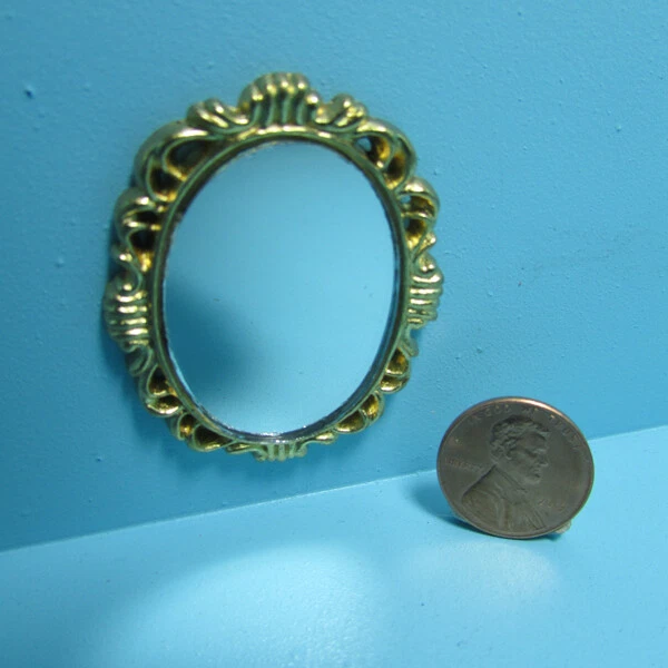 Espejo de pared de lujo ovalado tono dorado miniatura para casa de muñecas IM65426 Foto 1 de 1