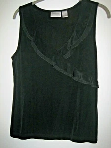Chico's Travelers Ruffled Tank Top Shell ~  Size 1 ~ Black Chiffon Trim - Picture 1 of 4