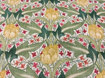 GP & J Baker Floral Print Fabric- Tulip & Jasmine / Red Green 5.75 yds BP10994.1 - Image 1 of 4