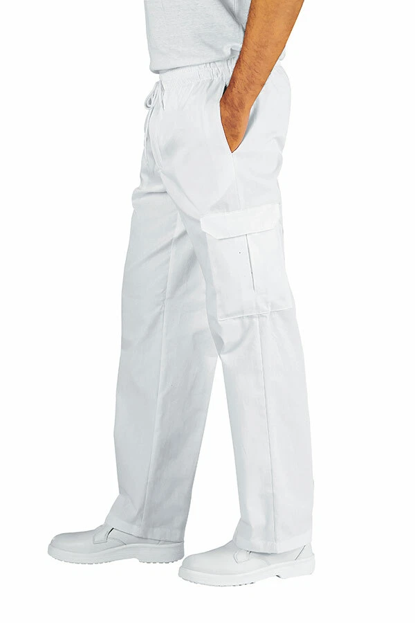 Pantalone Pantachef Bianco Con Elastico Tasconi Laterali Cuoco Pizzaiolo Isacco - Immagine 1 di 1