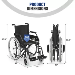 Foldable Manual Wheelchair,Flip Back Armrest Transport Wheelchair,Black - Picture 1 of 7