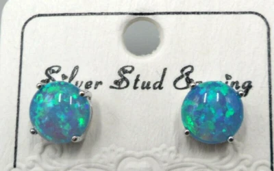 Aretes de plata 925 de 8 mm de resina opalescente azul sobre cabujones brillantes Foto 1 de 4