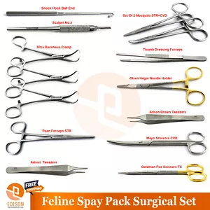 Feline Surgical Instruments Cat Bitch Spay Ovariectomy Ovaries Removal Set - Picture 1 of 13
