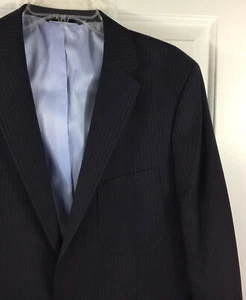 Lands End Sport Coat Mens 42R Navy Pinstriped Tailored Fit Classic Clothing New! - Picture 1 of 12
