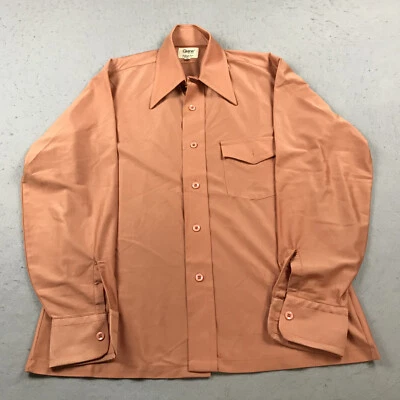 VINTAGE Qiana Shirt Mens Medium Orange Nylon Disco Rockabilly Button 70s - Image 1 of 4