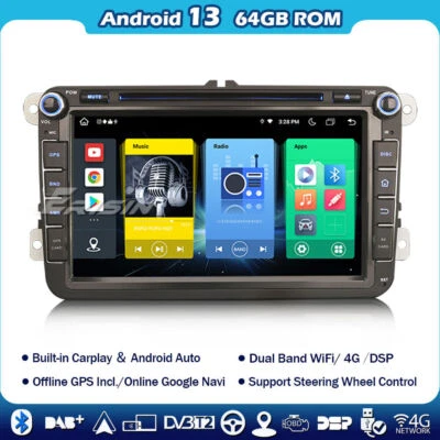 8" 8-Kern Android 14 Autoradio Für VW Golf 5 Tiguan Polo Passat GPS DSP CarPlay - Bild 1 von 4