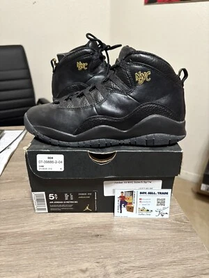 Size 5.5Y / 7W - NEW Jordan 10 Retro New York City NYC 2016 Black Gold - Image 1 of 4