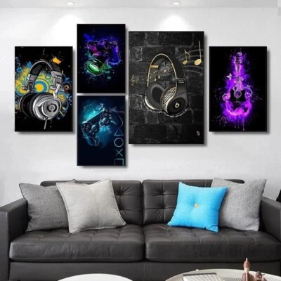 Fones de ouvido abstratos grafite gamepad lona pintura arte quarto infantil decoração de parede - Imagem 1 de 4