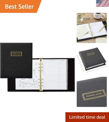 Elegant Refillable Address Book in Charcoal Faux Leather with Gold Foil Accents - Image 1 of 4