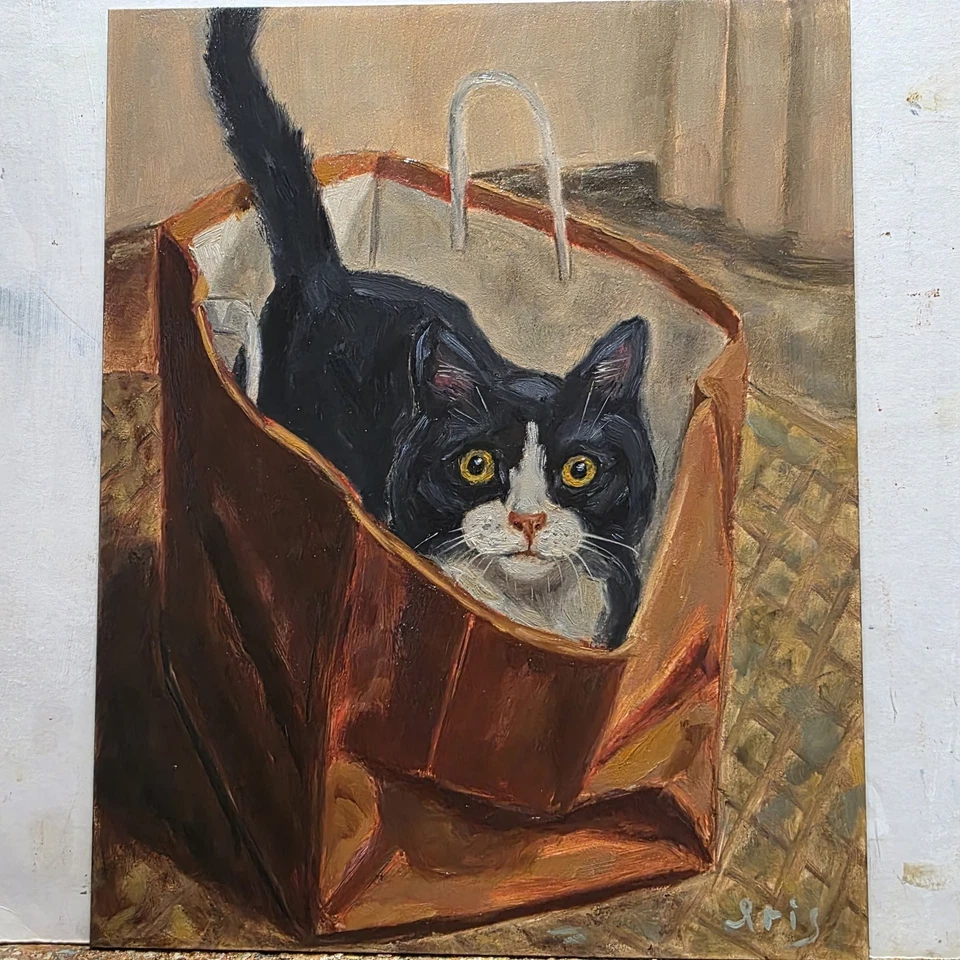 Pintura al óleo original retrato de mascotas 8 x 10 pulgadas, lindo gato Foto 1 de 1