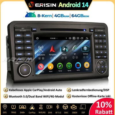 64GB Android 14 Autoradio CarPlay Für Mercedes ML/GL Klasse W164 X164 GPS DAB CD - Bild 1 von 4