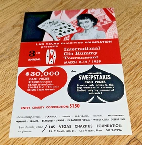 1959 Las Vegas INTERNATIONAL GIN RUMMY TOURNAMENT Promotional Postcard - Picture 1 of 4