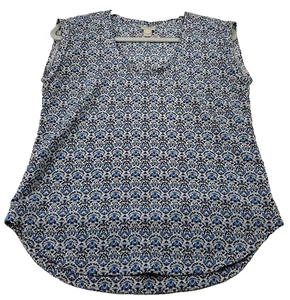 J.Crew Blouse Womens 2 Blue Black White Floral Sleeveless Lightweight Spring Top - Picture 1 of 9