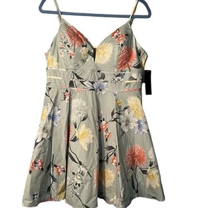 City Studio Dress Womens XL Sage Green Floral Sundress Sleeveless Lined Zip NWT - Picture 1 of 9