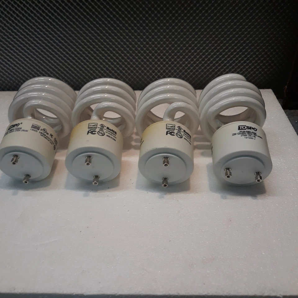 4 TOSPO Spiral GU24 Replacement  2 pins used Tested Working, see photos - Image 1 of 3