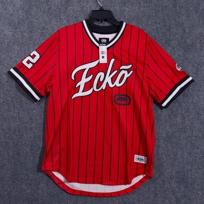 Camiseta de béisbol Ecko Unltd para hombre mediana roja a rayas 72 con gráfico de rinoceronte Foto 1 de 4