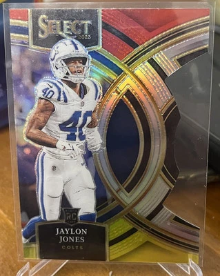 JAYLON JONES 2023 PANINI SELECT RED & YELLOW PRIZM CLUB DIE CUT RC COLTS - Image 1 of 2