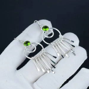 Green Peridot Gemstone Handmade 925 Sterling Silver Jewelry Earring Size-2" - Picture 1 of 5