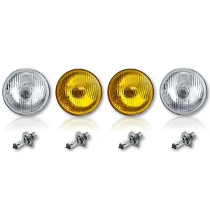 5-3/4" Stock Halogen Clear Lens Headlight Amber Yellow Glass Fog Light Bulbs Set - Picture 1 of 12