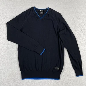 Oakley Sweater Mens Small Tailored Fit Black Blue Pullover Lightweight Preppy - Picture 1 of 12