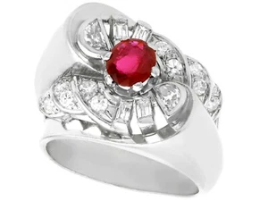 French Vintage Ruby and Diamond Ring in Platinum Size 8 - Picture 1 of 9