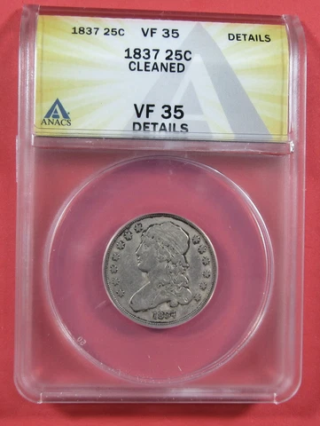 1837 25c ANACS VF35 (Details). Strong detail & pleasing. (922177) Cover