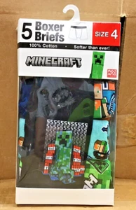 Minecraft 5 Pack Boys Boxer Briefs 100% Cotton Size 4 B21 - Picture 1 of 6
