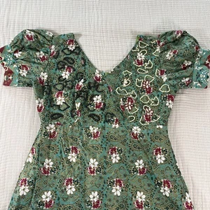 Dotun Dongo Dress Womens XL Green Floral Maxi Beaded Cottagecore Regencycore - Picture 1 of 18