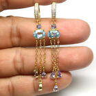 Gemstone Sky Blue Topaz, Tanzanite, Sapphire & Zircon Earrings 925 Silver
