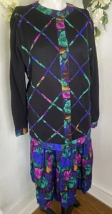 Vintage 1980er Cardigan Pullover Rock Anzug Set schwarz Blumen Größe 14 Made in USA - Bild 1 von 24