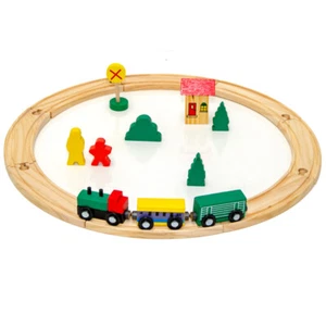19-teilige Kinder Holzeisenbahn inkl. Zubehör Spielzeugeisenbahn Spielbahn Holz - Bild 1 von 8