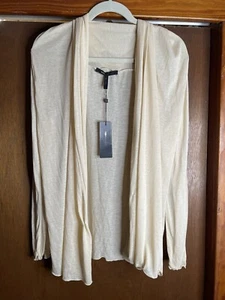 BCBG Maxazria NWT Women's Sz L Open Drape Cardigan Sweater Biscotti Ivory White - Picture 1 of 8