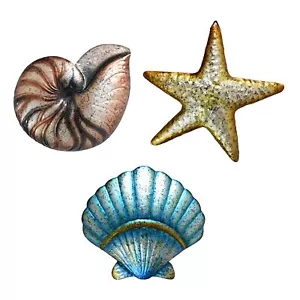 3 Pcs Metal Beach Wall Decor Sea Star Shell Conch Metal Decor Ocean Theme Mar... - Picture 1 of 7