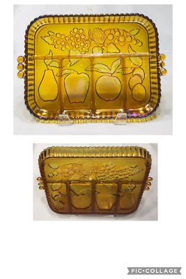 Plato de servir dividido de vidrio Indiana vintage fruta ámbar iridiscente 11 x 8,75 Foto 1 de 3