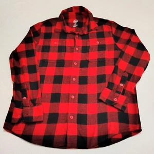 Wonder Nation Boy’s Lg Husky Red Black Plaid  Flannel Long Sleeve Button Shirt - Picture 1 of 7